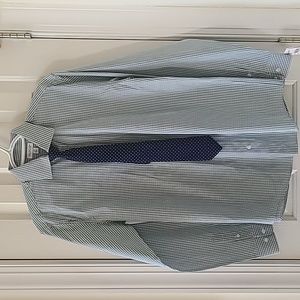 MICHAEL STRAHAN COLLECTION YOUNG MENS GREEN & WHITE BUTTON SHIRT W/ TIE SIZE 20R